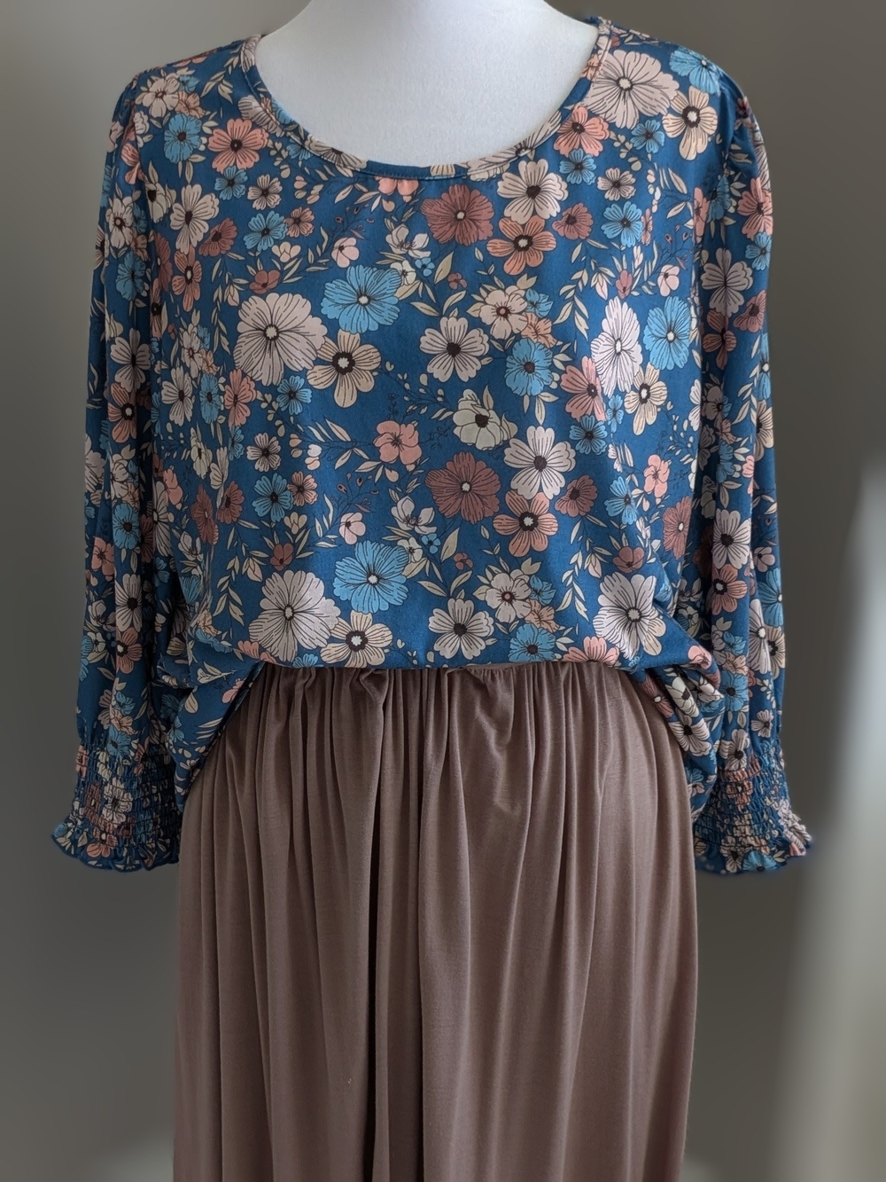Blue Floral 3/4 Sleeve Women's Top XL